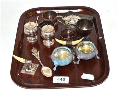 Lot 446 - A quantity of small silver including a card case, napkin rings, salts etc