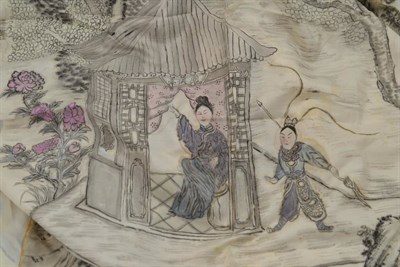 Lot 453 - Four Chinese silk panels with painted decoration