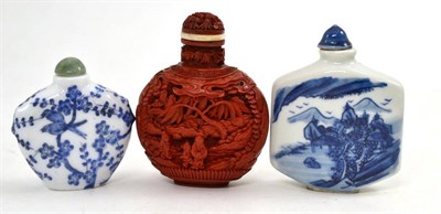 Lot 463 - Three Chinese snuff bottles including a Cinnabar lacquer example, 19th century