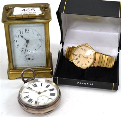 Lot 465 - A silver pocket watch, a carriage timepiece and a Timex watch