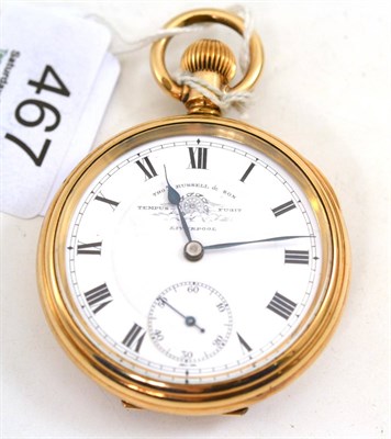 Lot 467 - T. Russell gold plated pocket watch