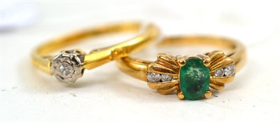 Lot 474 - A 9ct gold emerald and diamond ring and a diamond ring (2)