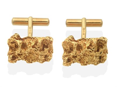 Lot 429 - A Pair of 18 Carat Gold Cufflinks, by Susan Wright, with heavily textured rectangular plaques, with