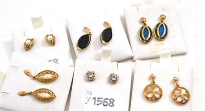 Lot 490 - Six pairs of stone set earrings