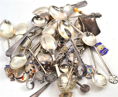 Lot 498 - A quantity of silver and white metal coffee spoons, tongs etc