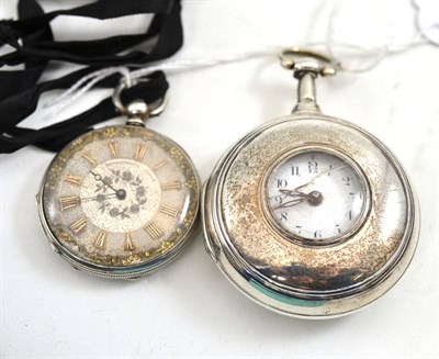 Lot 508 - A silver pair cased verge pocket watch, movement signed Thos Townley, Prescot, (a.f.), and a lady's