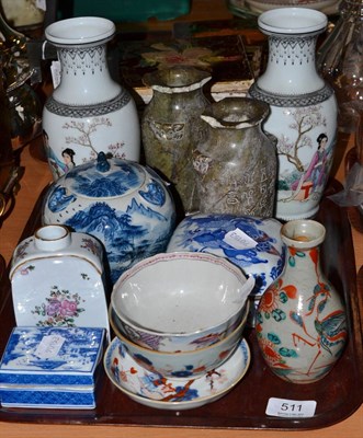 Lot 511 - A collection of Chinese pottery items and a French Chinese style tea caddy, together with a pair of