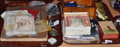 Lot 515 - Two trays of collectors' items including a Third Reich arm band, fountain pens, watches etc