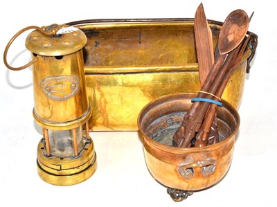 Lot 526 - Miner's lamp, quantity of brass etc