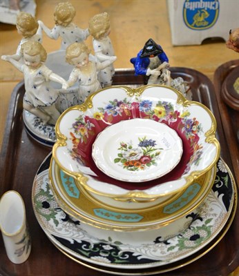 Lot 528 - A German porcelain figural bowl, a Sitzendorf figure, a German bowl, five plates, a Worcester...