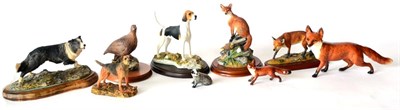 Lot 531 - A tray of Border Fine Arts and other figures, including two Beswick foxes and a Beswick badger (9)