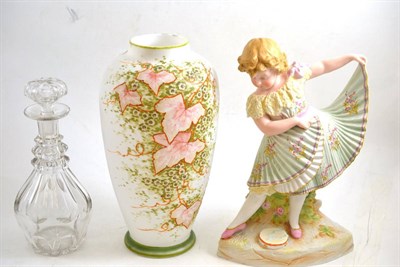 Lot 536 - A Victorian bisque figure of a dancing girl, an opaque glass vase with foliage and foliate...