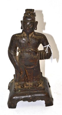 Lot 538 - A copper alloy figure of a dignitary, in Ming style, standing wearing flowing robes on a...