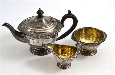 Lot 539 - Three piece bachelors silver tea set (inscribed)