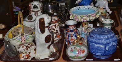 Lot 548 - Two trays of mixed ceramics to include a Continental centre piece, Masons ironstone, two...