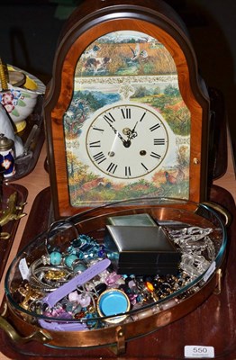 Lot 550 - Quantity of costume jewellery etc and a reproduction bracket clock