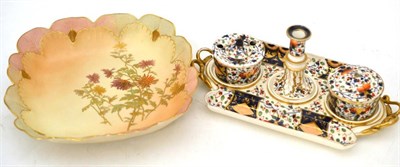 Lot 557 - A Royal Worcester blush ivory dish, 1349 and a Derby encrier