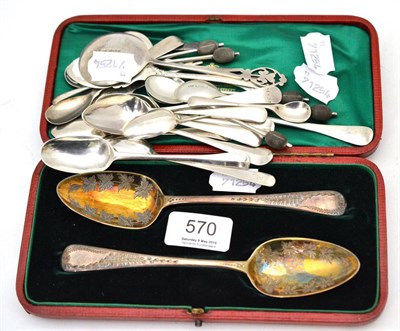 Lot 570 - A pair of cased silver spoons and a quantity of loose silver cutlery