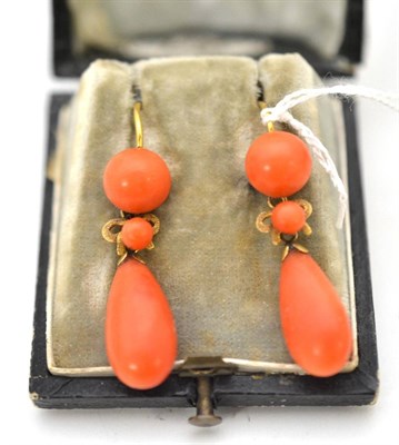 Lot 586 - Coral drop earrings in original box labelled Louis Casalta, Naples