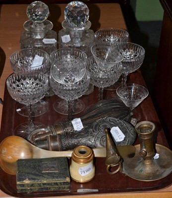 Lot 608 - Two copper powder flasks, one decorated with dead game and signed Hawksley, Sheffield, a collection