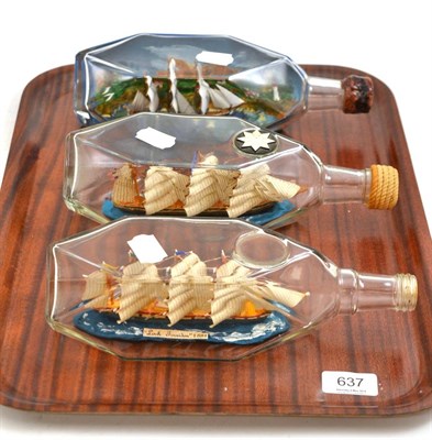 Lot 637 - Ships In Bottles: two four-masted sailing vessels and a three-masted example (3)