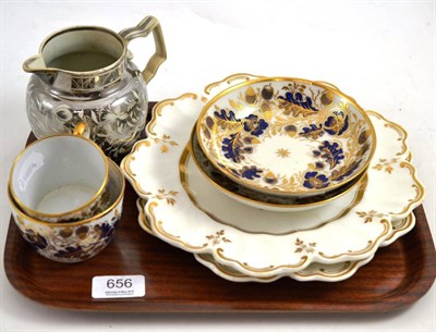 Lot 656 - Pair of English porcelain plates, probably S. Alcock, lustre jug and a matching cup and saucer...