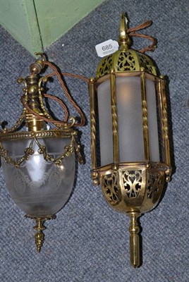 Lot 685 - Two brass pendant light fitments