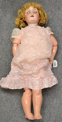 Lot 698 - Armand Marseille 390 bisque head doll, with sleeping brown eyes, blond wig, jointed composition...