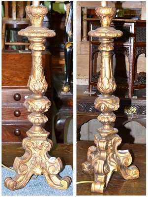 Lot 721 - Two 18th century style giltwood lamp bases