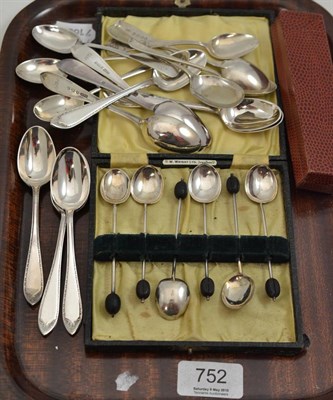 Lot 752 - Silver teaspoons, silver coffee bean spoons etc