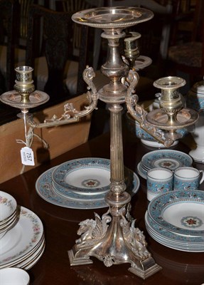 Lot 757 - A Victorian electroplate three branch candelabra