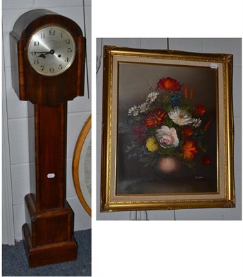 Lot 1000 - 1920s grandmother clock and a modern oil on canvas still life of flowers