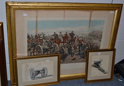 Lot 1006 - Large coloured print after R Cayton Woodville, 'Jameson's Last Stand 1896'; two framed watercolours