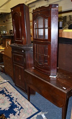 Lot 1019 - 18th century oak hanging corner cupboard, a mahogany glazed hanging corner cupboard, another...