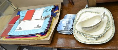 Lot 1021 - Masonic regalia, Wood's ivoryware fish service and three Royal Copenhagen dishes