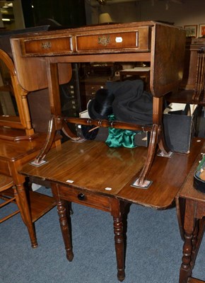 Lot 1039 - A reproduction walnut side table and a Victorian mahogany Pembroke table