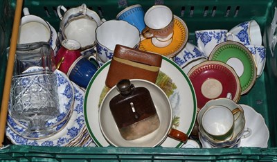 Lot 1072 - A collection of assorted china including Royal Crown Derby, Spode, a plated hip flask, etc