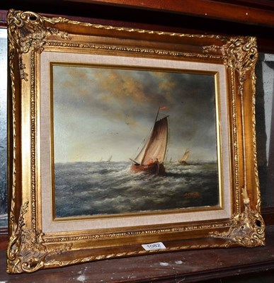 Lot 1082 - Ronald Cavalla (b.1940) Fishing vessel in choppy seas, signed, oil on canvas