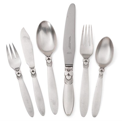 Lot 503 - A Service of Georg Jensen Silver Cactus Pattern Flatware, 1915-27 mark, stamped 925S and with...