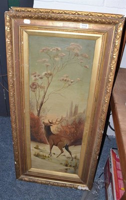 Lot 1113 - British School (Early 20th century) Stag in a winter landscape, Stag in a landscape at dusk, oil on