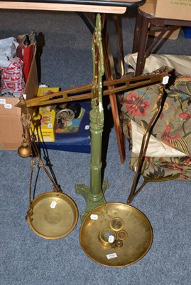 Lot 1114 - Victorian green painted shop's scales with a set of weights and a precision chemical balance