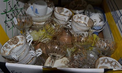 Lot 1131 - Victorian Ridgways tea service, cut glassware, six gilt decorated hock glasses, pair of yellow...