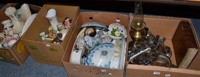 Lot 1139 - Quantity of assorted ceramics, flat irons etc (in four boxes)