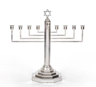 Lot 508 - A Large Modern Silver Hanukkah Menorah, C J Vander Ltd, Sheffield 2001, of typical form, with...