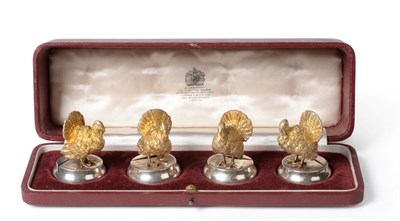 Lot 511 - A Set of Four Edwardian Parcel-Gilt Silver Novelty Turkey Menu Card Holders, W & G Neal, London...