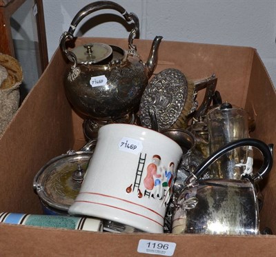 Lot 1196 - A quantity of silver plate, glass vase and frog mug