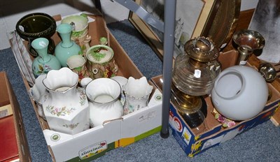 Lot 1201 - Aynsley Wild Tudor ornaments, oil lamp, plated epergne, decorative ceramics and prints (in two...