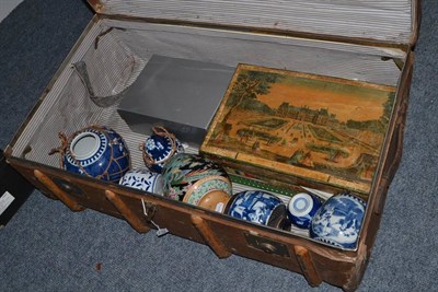 Lot 1203 - A collection of Meccano, Chinese ginger jars, a trunk, textiles, etc