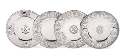 Lot 515 - A Set of Four Edwardian Arts & Crafts Silver Plates, Thomas Adolphus Falcon, Birmingham 1902,...