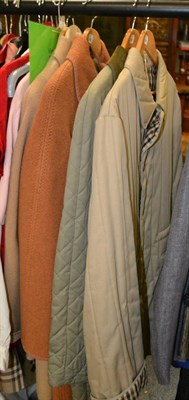 Lot 1243 - Aquascutum green quilted coat, another in cream, Burberry mac with checked lining, Weatherall...